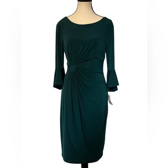 connected apparel | Dresses | Connected Apparel Ruched Bell Sleeve Faux  Wrap Cocktail Dress Womens Size 8 | Poshmark